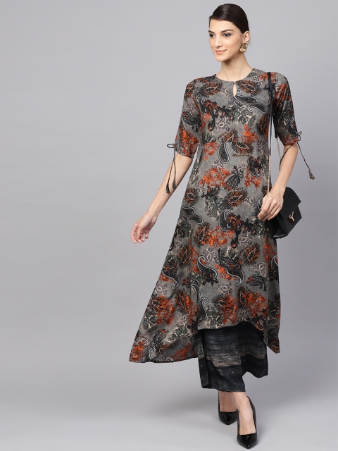 

Libas Women Grey & Black Printed Kurta with Palazzos