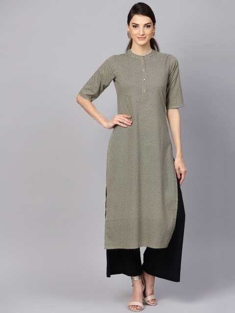 

Libas Women Beige & Black Printed Straight Kurta