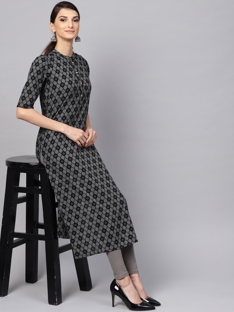 

Libas Women Black & Grey Printed Straight Kurta