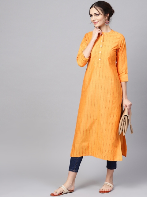 

Libas Women Orange Striped Straight Kurta