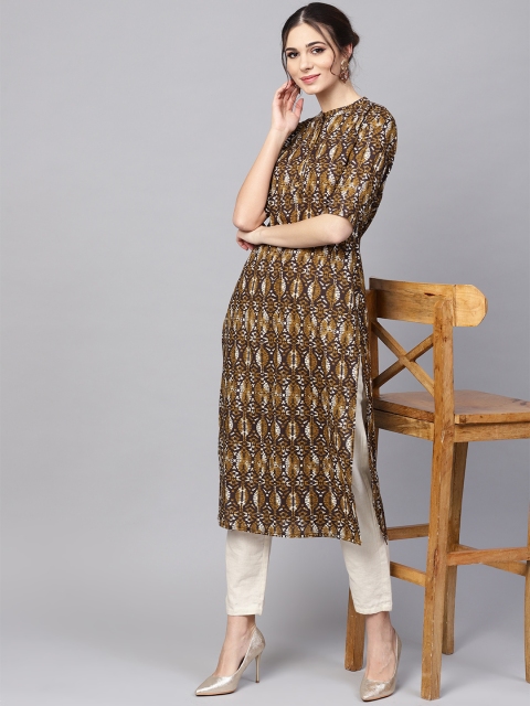 

Libas Women Brown & Beige Printed Straight Kurta