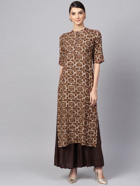 

Libas Women Brown Printed Straight Kurta