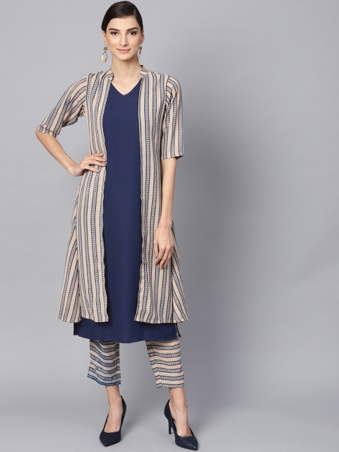 

Libas Women Navy Blue & Beige Solid Kurta with Trousers