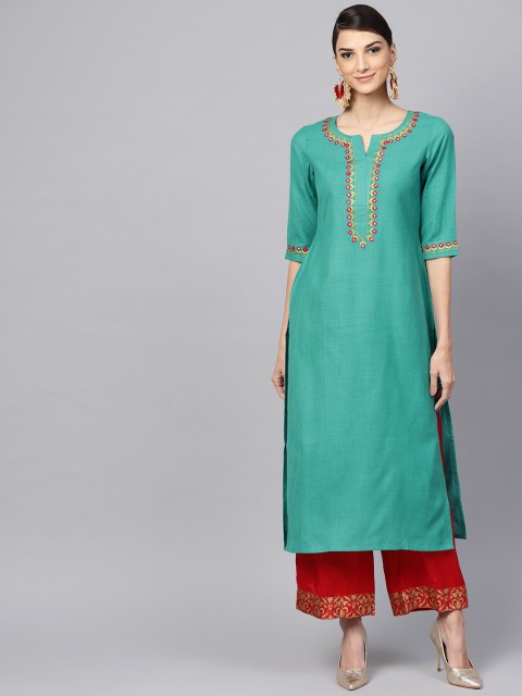 

Libas Women Green Solid Straight Kurta