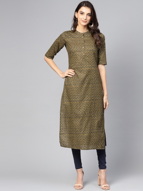 

Libas Women Olive Green Printed Straight Kurta