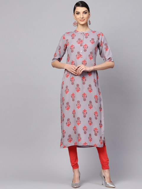 

Libas Women Mauve & Coral Red Printed Straight Kurta