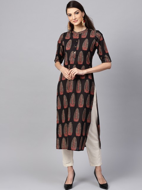 

Libas Women Black & Maroon Printed Straight Kurta