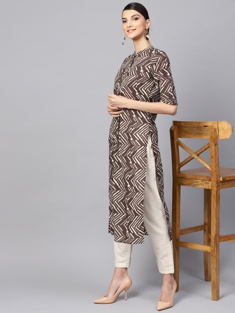 

Libas Women Brown & Beige Printed Straight Kurta