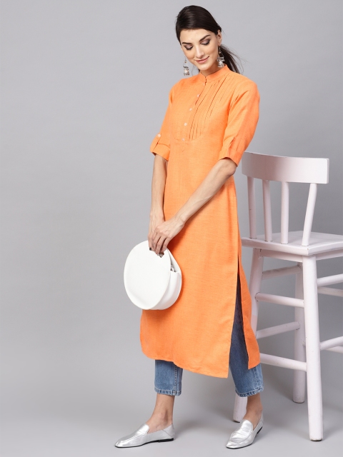 

Libas Women Orange Solid Straight Kurta