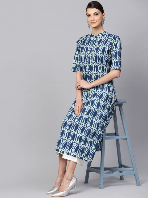 

Libas Women Blue Printed Straight Kurta