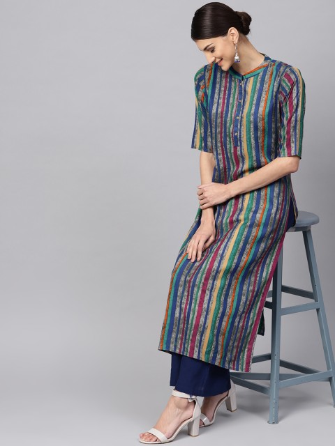 

Libas Women Multicoloured Striped Straight Kurta, Multi