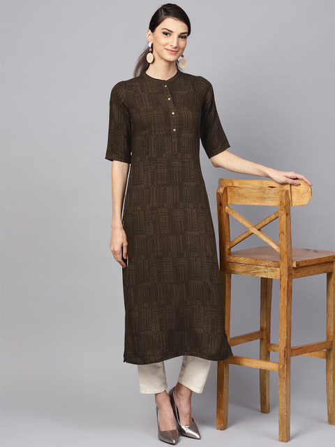 

Libas Women Brown Checked Straight Kurta