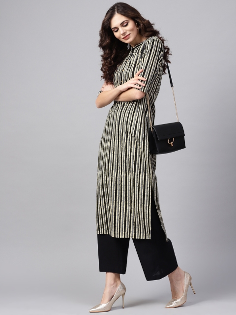 

Libas Women Beige & Grey Striped Straight Kurta