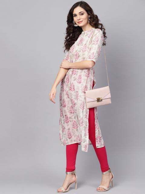 

Libas Women Off-White & Pink Printed Straight Kurta