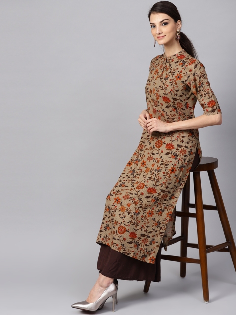 

Libas Women Beige & Brown Printed Straight Kurta