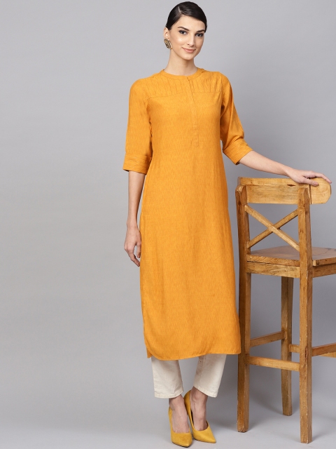 

Libas Women Mustard Yellow Solid Straight Kurta