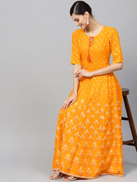 

Libas Women Yellow & White Printed Maxi Dress