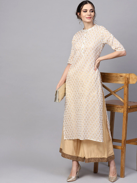 

Libas Women Off-White & Golden Printed Straight Kurta