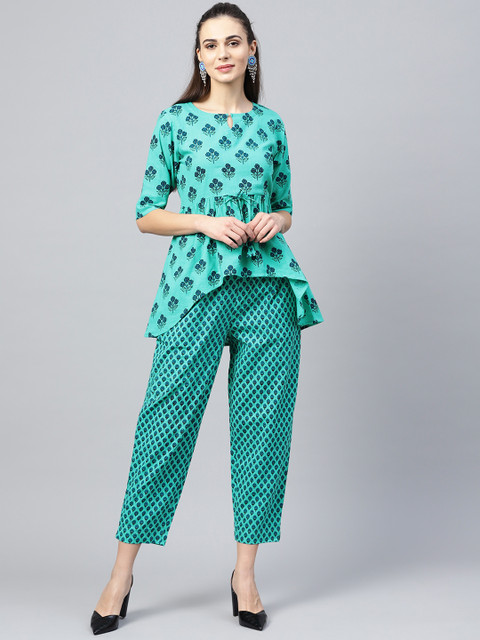 

Libas Women Green & Blue Printed Top with Trousers