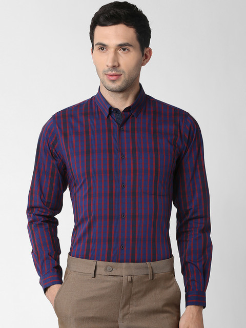 

Peter England Men Blue & Red Slim Fit Checked Formal Shirt