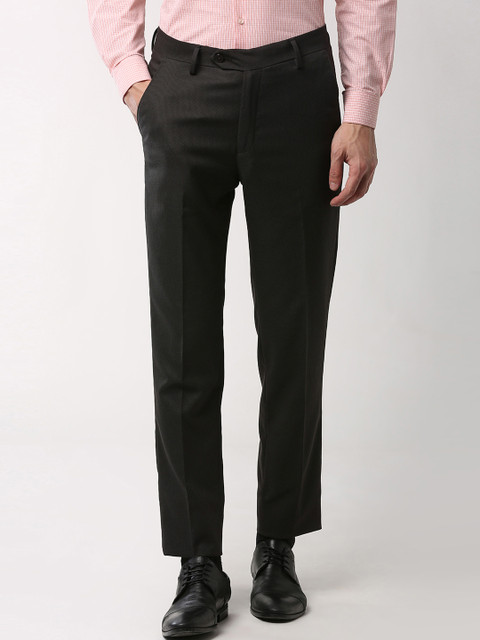 

Peter England Men Charcoal Grey Slim Fit Solid Formal Trousers