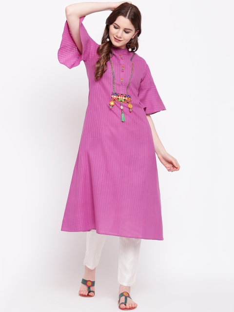 

Shakumbhari Women Pink Embroidered A-Line Kurta