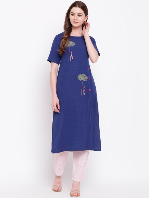 

Shakumbhari Women Blue Embroidered Straight Kurta
