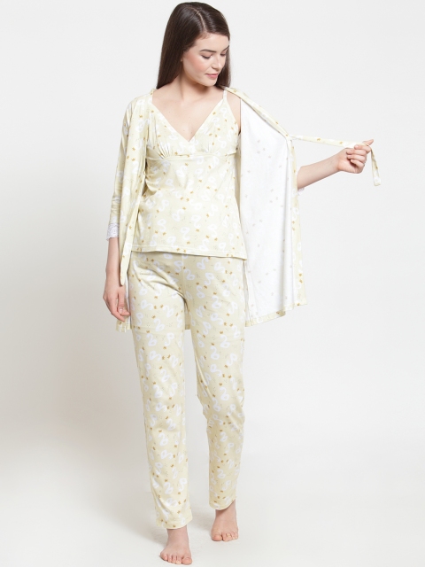 

Claura Women Yellow & White Printed Night suit MT-05
