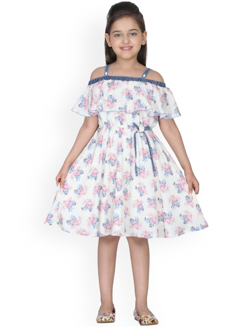 

CUTECUMBER Girls Cream-Coloured Printed Fit and Flare Dress