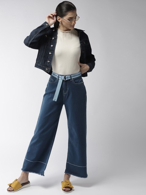 

Madame Women Navy Blue Flared Mid-Rise Clean Look Stretchable Jeans