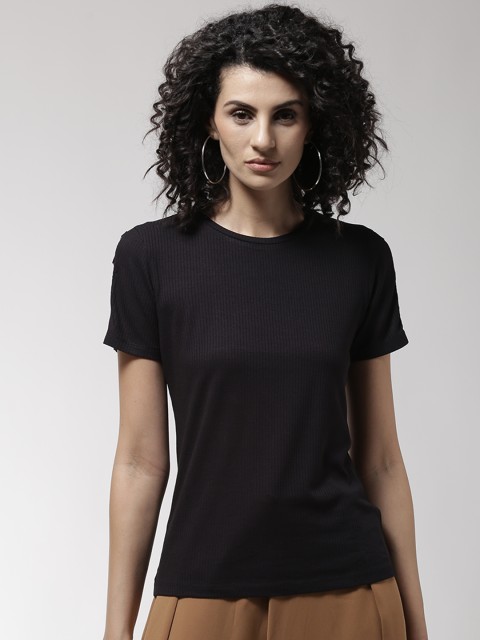 

Madame Women Black Self-Striped Top