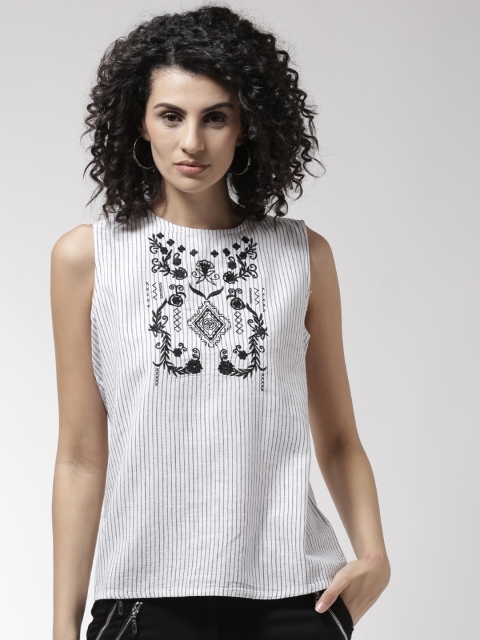

Madame Women White Striped Pure Cotton Top