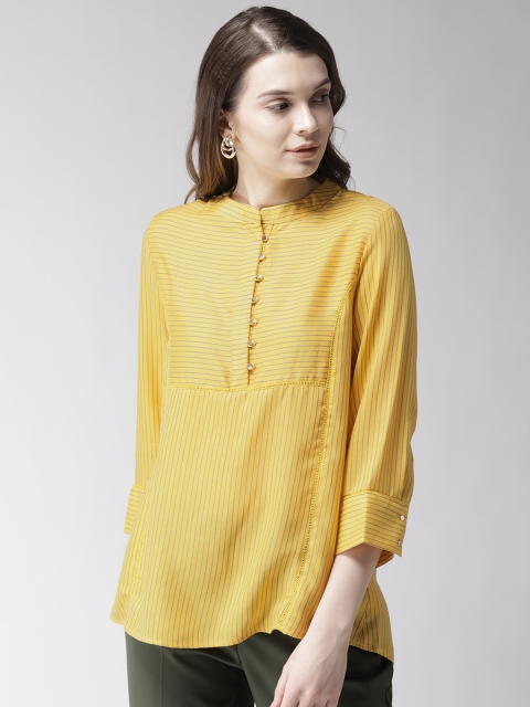 

Madame Women Yellow & Navy Striped Shirt Style Top