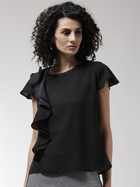 

Madame Women Black Solid Ruffle Top