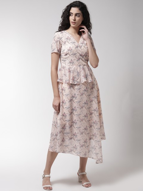 

Madame Women Peach-Coloured & Grey Printed Wrap Dress