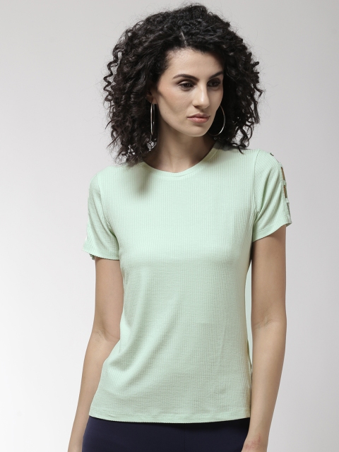

Madame Women Green Self-Striped Top