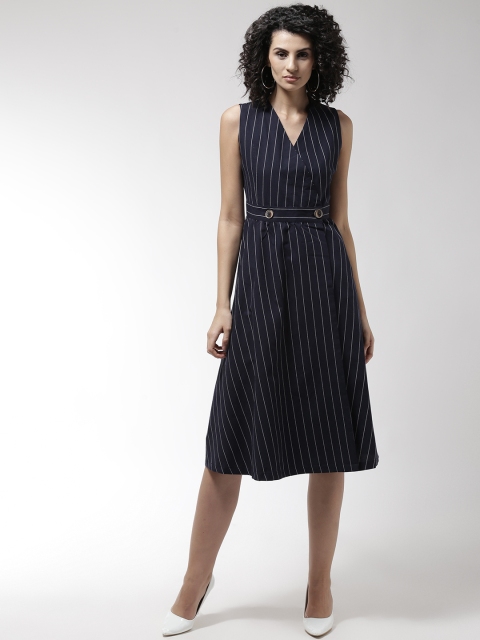 

Madame Women Navy Blue & White Striped Wrap Dress