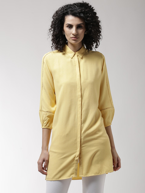 

Madame Women Yellow Regular Fit Solid Casual Longline Shirt