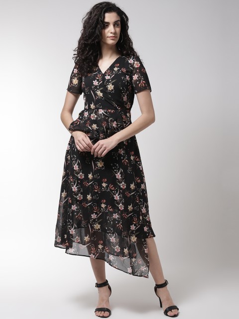 

Madame Women Black & Pink Printed Midi Wrap Dress
