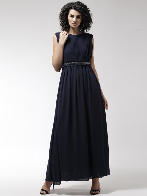 

Madame Women Navy Blue Solid Maxi Dress