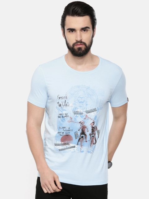 

SPYKAR Men Blue Printed Round Neck T-shirt