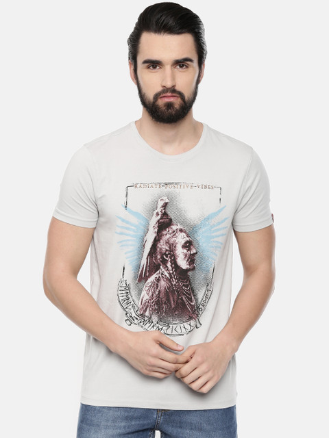 

SPYKAR Men Grey Printed Round Neck T-shirt