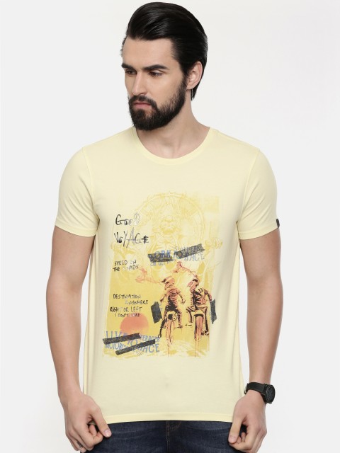 

SPYKAR Men Yellow Printed Round Neck T-shirt