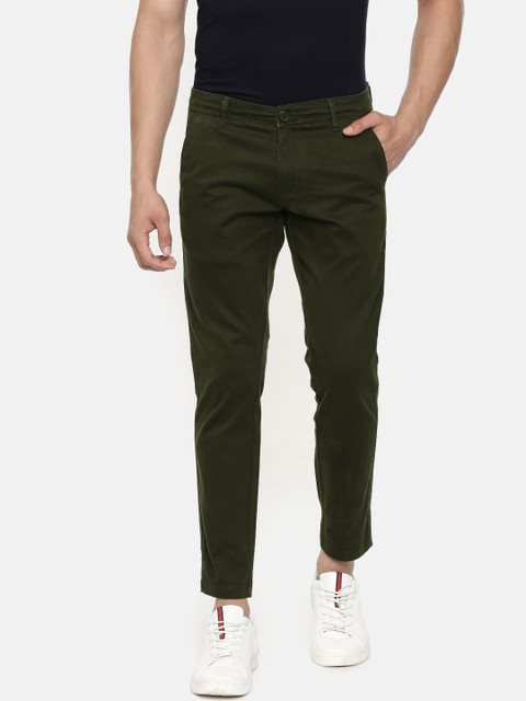 

SPYKAR Men Olive Green Slim Fit Solid Cropped Chinos