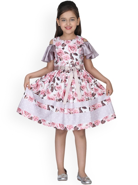 

CUTECUMBER Girls White Printed Fit and Flare Dress
