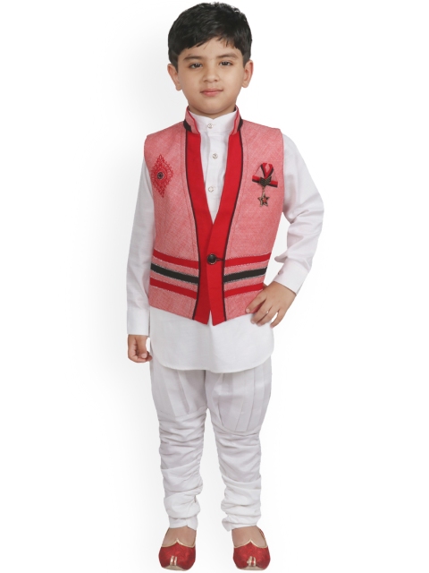 

SG YUVRAJ Boys Red & White Colourblocked Kurta with Pyjamas