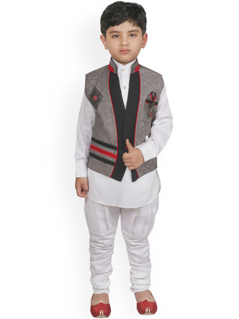 

SG YUVRAJ Boys Grey & White Colourblocked Kurta with Pyjamas