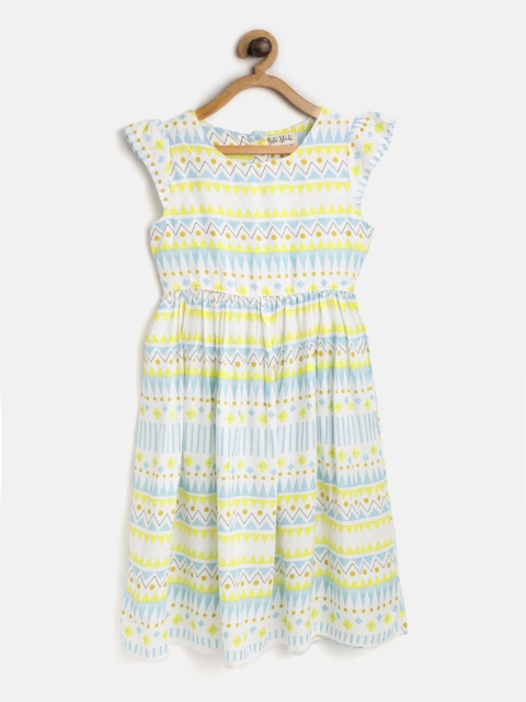 

Bella Moda Girls White Printed Fit & Flare Dress