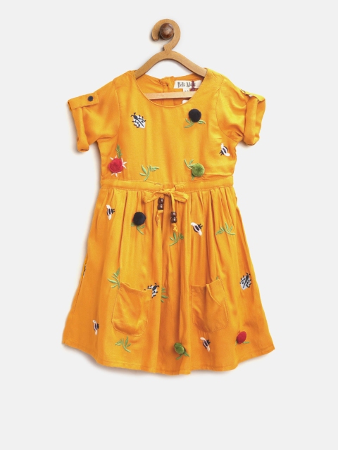 

Bella Moda Girls Mustard Yellow Applique Detail Fit & Flare Dress