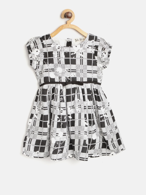 

Bella Moda Girls Grey & Black Checked Fit & Flare Dress with Printed Detail